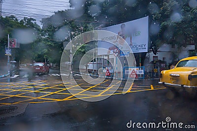 Monsoon abstract image of Kolkata traffic Editorial Stock Photo