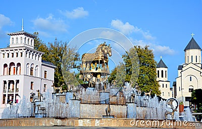 Kolkhida Fountain with golden horse statues Editorial Stock Photo