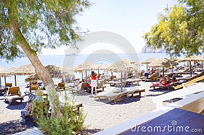 Koloumbos beach, black rock beach, Santorini, Greece Editorial Stock Photo