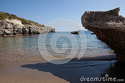 Kolymbia beach with rocky coast, Rhodes Stock Photo
