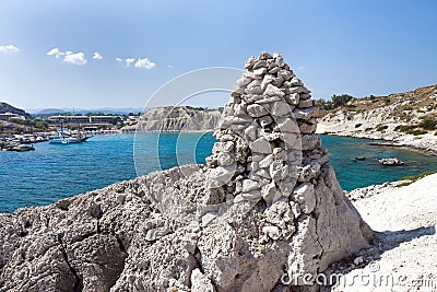 Kolymbia beach with the rocky coast and stone Stock Photo