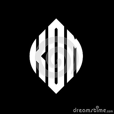 KOM circle letter logo design with circle and ellipse shape. KOM ellipse letters with typographic style. The three initials form a Vector Illustration