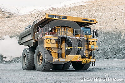 Komatsu 730e dump truck at the gold mining site. Editorial Stock Photo
