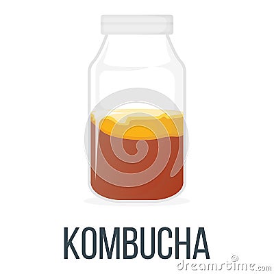 Kombucha. Healthy Food Style, Concept Icon and Label. Natural Probiotics Symbol, Icon and Badge. Cartoon Vector illustration Vector Illustration