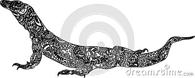 Komodo Dragon Hand Drawing Black and white Stock Photo