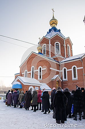 People came for the blessed water in Cathedral of the Kazan Icon Editorial Stock Photo