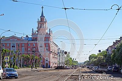 View on the pink house with a spire unofficial city symbol from the street called Editorial Stock Photo