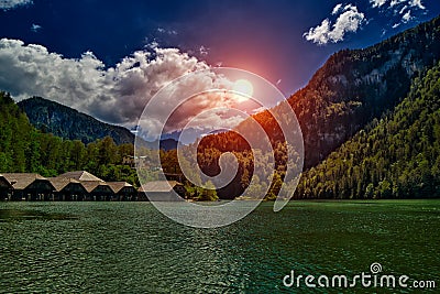 Konigsee Lake Sunset Stock Photo