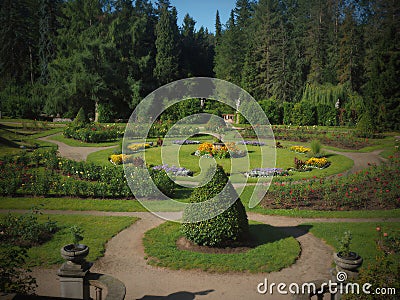 Beautifully romantic castle glamorous gardens around, gem among castles, nicely colored, background Stock Photo