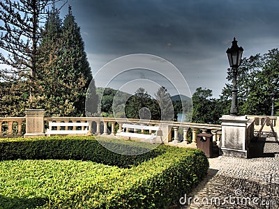 Konopiste is a historicist-style chateau near the town of Benesov in the Central Bohemian Region Stock Photo