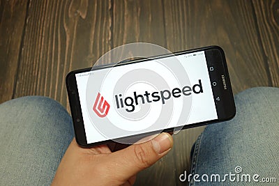 KONSKIE, POLAND - 05 MAY, 2019: Lightspeed company logo displayed on smartphone Editorial Stock Photo