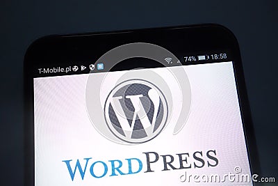 WordPress logo on smartphone Editorial Stock Photo