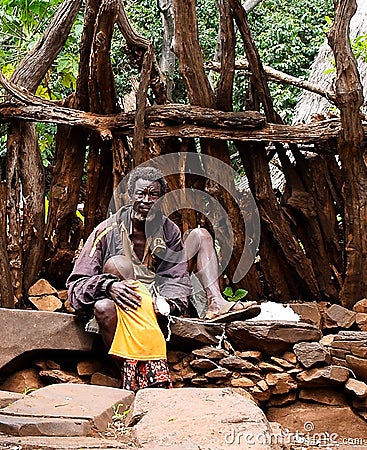 Konso aka Xonsita tribe man with baby - 03 october 2012 , Omo valley, Ethiopia Editorial Stock Photo