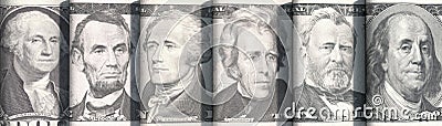 Portraits of the US presidents on dollar bills Stock Photo