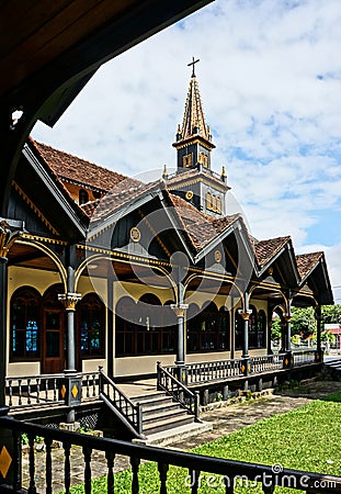 Kontum wooden church, ancient cathedral, heritage Editorial Stock Photo