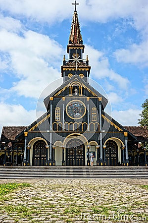 Kontum wooden church, ancient cathedral, heritage Editorial Stock Photo