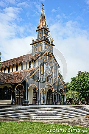 Kontum wooden church, ancient cathedral, heritage Editorial Stock Photo