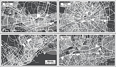 Konya, Mersin, Malatya and Manisa Turkey City Maps in Retro Style Stock Photo