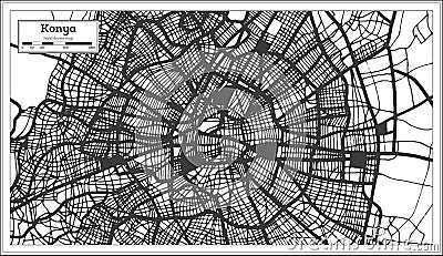 Konya Turkey City Map in Black and White Color in Retro Style. Outline Map Stock Photo