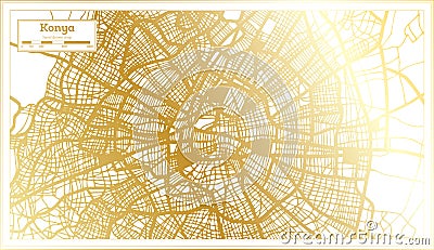 Konya Turkey City Map in Retro Style in Golden Color. Outline Map Stock Photo