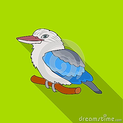 Kookaburra sitting on branch icon in flat style isolated on white background. Australia symbol stock vector illustration Vector Illustration