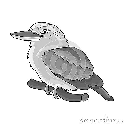 Kookaburra sitting on branch icon in monochrome style isolated on white background. Australia symbol stock vector Vector Illustration