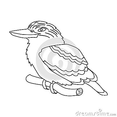 Kookaburra sitting on branch icon in outline style isolated on white background. Vector Illustration