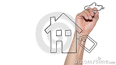 Koop een nieuw concept voor thuisgebruik - met de hand getekend huis op een glasplaat Koop een nieuw concept voor thuisgebruik - met de hand getekend huis op een glasplaat