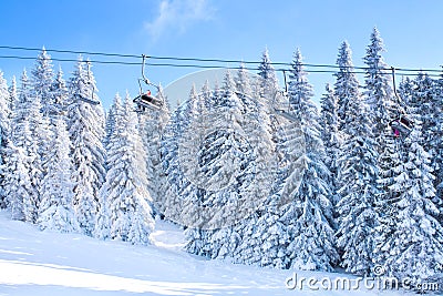 Kopaonik, Serbia, ski resort slope, lift and trees Stock Photo
