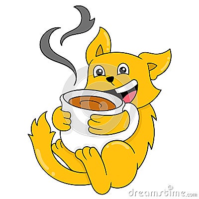 Kopi Luwak is drinking delicious coffee, doodle icon image kawaii Vector Illustration