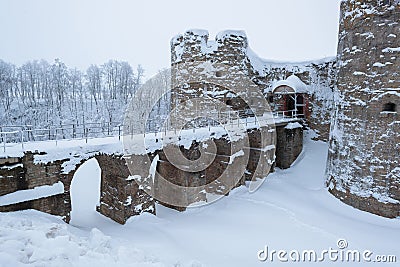 Koporye fortress in winter. monument of Russian medieval defensive architecture Stock Photo