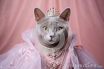 Korat Cat Dressed As A Princess On Blush Color Background Stock Photo