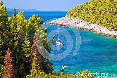 Korcula. Pupnatska Luka cove on Korcula island sailing destination view Stock Photo