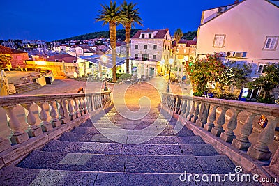 Korcula town gate stone steps and historic architecture evening view Stock Photo