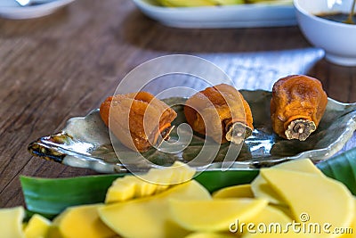 Korea dried persimmon on disk Stock Photo