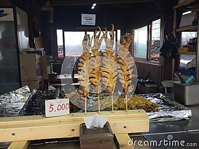 Korea Jeju Island Jeju-do korean snack grilled bbq squid octopus Editorial Stock Photo