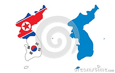 Korea map with flag north and south Vector Illustration