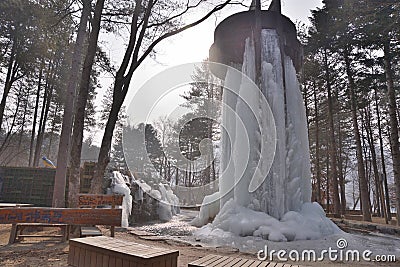 Korea nami Island Ice water frozen fountain Stock Photo