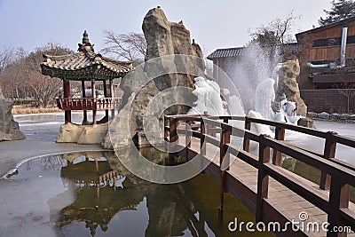 Korea nami Island Ice water frozen fountain park Stock Photo