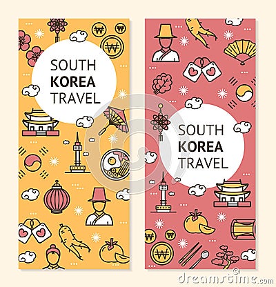 Korea Signs Banner Vecrtical Set. Vector Vector Illustration