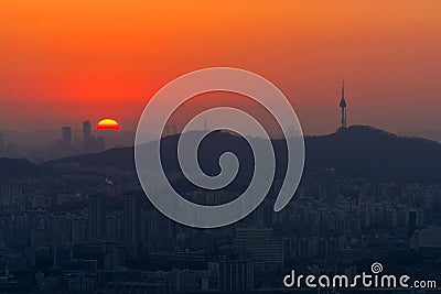 Korea,Sunset of Seoul City Skyline, The best view of South Korea Stock Photo