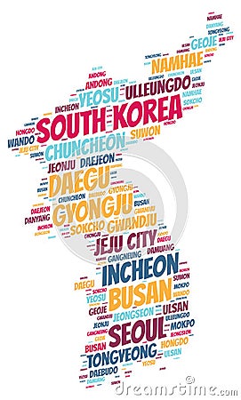 Korea top travel destinations word cloud Stock Photo