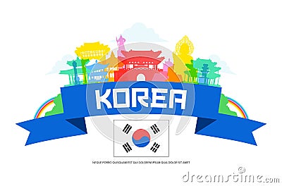 Korea Travel Landmarks Vector Illustration