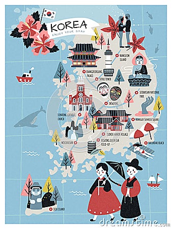 Korea travel map Vector Illustration