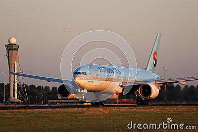 Korean Air plane taking off from runway, Polderbaan, AMS Editorial Stock Photo