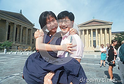 Korean-American couple at the Philadelphia Museum Editorial Stock Photo