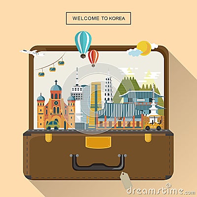 Korean attractions in luggage Stock Photo