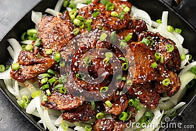 Korean BBQ Maekjeok, Doenjang Marinated Pork. Asian party food. Stock Photo