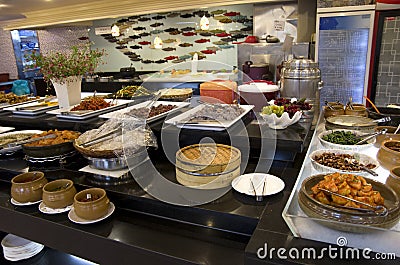 Korean buffet restaurant cuisines Stock Photo