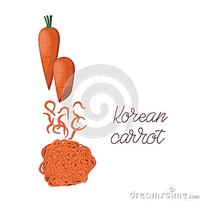 Korean carrots. Carrots. Grate the vegetables. Preparing Korean carrots. Healthy food. Vector illustration. Vector Illustration